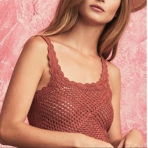 TULAROSA dusty rose crochet crop festival tank